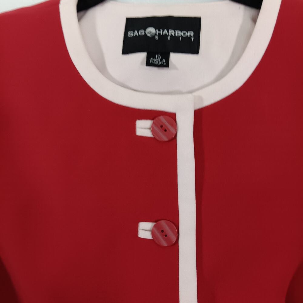 Sag Harbor Women's 2Pc Jacket & Skirt Suit Red w/White Trim, Sz 10, Lined, Chic - Picture 13 of 16